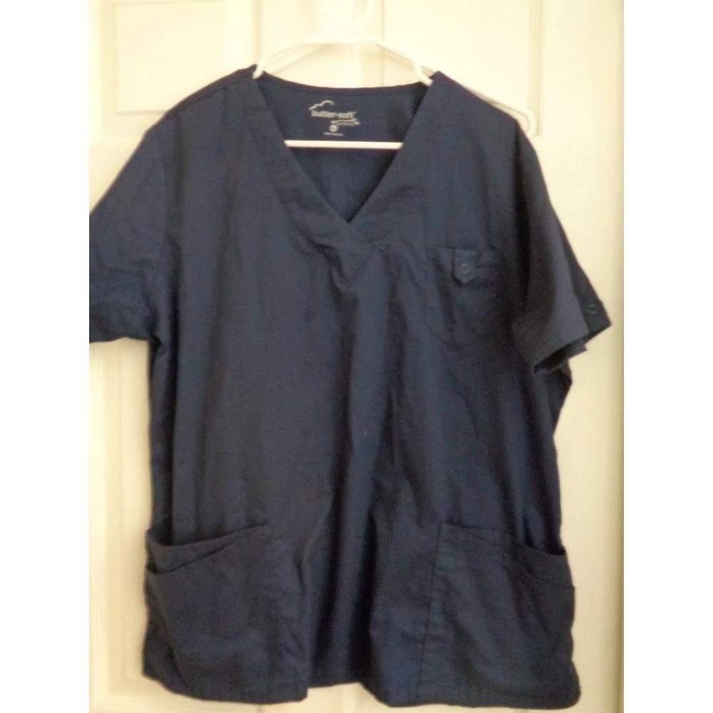 Butter Soft Stretch XL Navy Blue Scrub Top Shirt Nurse Uniform